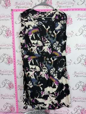 GLOBUS dress tie dye style Abstract Splash Midi Dress in Black, Cream & Purple